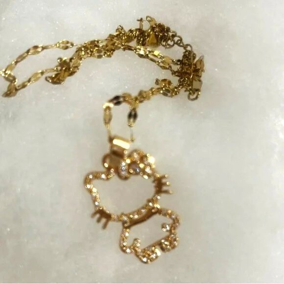 Hello Kitty Necklace Chain Pendant Rhinestone UV Plating. 🥰😻Gold Trendy Cute - Picture 5 of 6